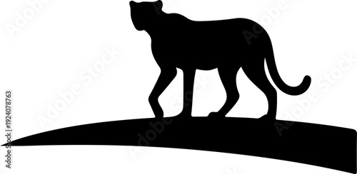 Silhouette of a cat walking on a curved surface against a white background.