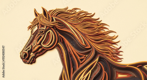 Intricate Paper Quilling Horse Sculpture Detailed Craftsmanship.