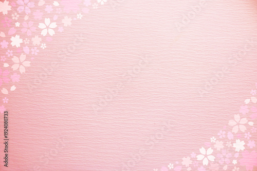 ピンクの和風なさくらのフレーム背景イラスト素材【横長】