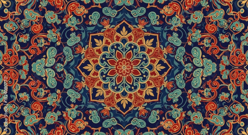 Intricate Mandala Pattern with Vibrant Colors and Floral Motifs.
