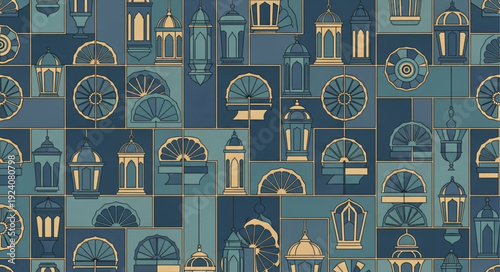 Intricate Islamic Lanterns and Arches Pattern.