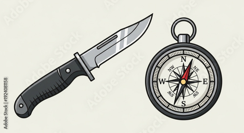 Hunting Knife and Compass for Outdoor Adventure.