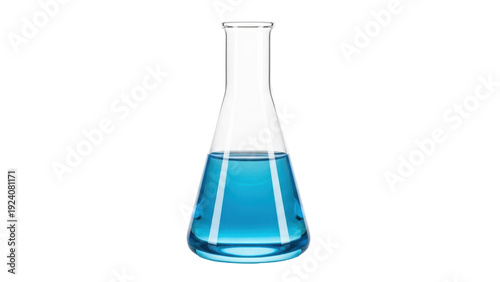 Isolated flask containing blue liquid in laboratory glassware for science experiment