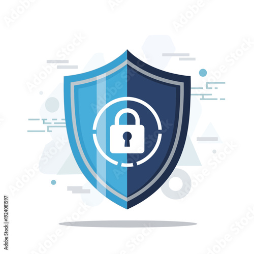 Glossy blue vector illustration of a soccer ball icon on a shield symbol for a round web security button design concept