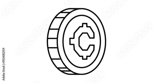 Simple black and white line drawing of a coin with a c symbol