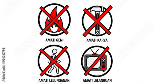 Compilation of Safety and Prohibition Symbols for Various Activities and Environments