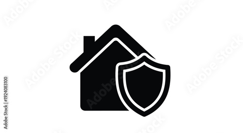 Home security icon a black house shape with a protective shield