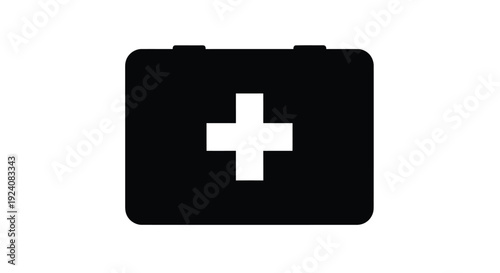 Simple black and white icon of a first aid kit with a white cross