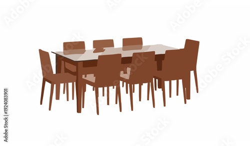 Rectangular Glass Top Wooden Dining Table Set – Modern Home Furniture Vector