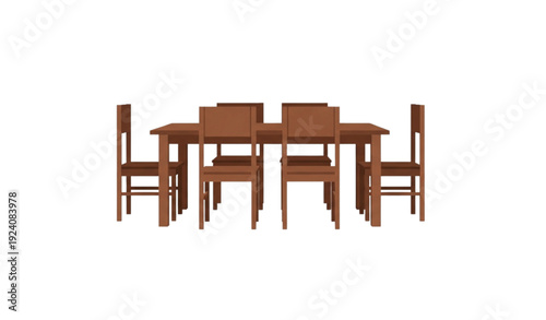 Brown Wooden Rectangle Dining Table for Home – 6 Seater Furniture Vector