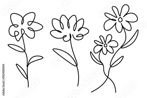 A hand-drawn, simple, fancy flower, outline sketch vector illustration, contour isolated object on the white background