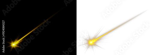 Yellow neon light shoots across a clear background with sparkling highlights. The glowing beam adds a futuristic feel and movement. Ideal for digital artwork and sci-fi UI.