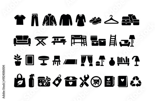 Office essentials flat icon set. Stationery, work tools, office supplies icons collection