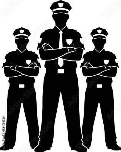 Security Guard Team Silhouette Illustration, Professional Police Officers and Bodyguards Set, Flat Vector