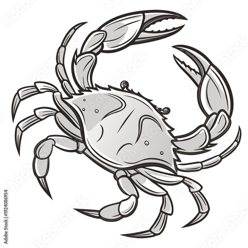 A drawing of a crab with its claws raised