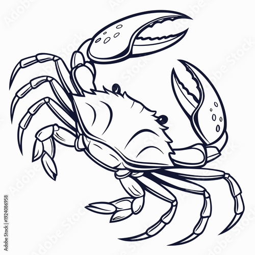 A line drawing of a crab sideways on a white background