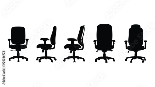 A row of office chairs in different positions isolated on white background, Vector