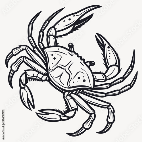 A black and white drawing of a crab