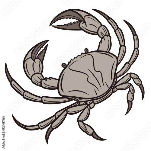 A cartoon drawing of a crab with its claws raised