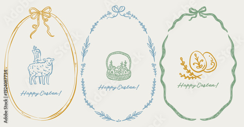 Beautiful Set Of Whimsical Hand Drawn Easter frames, vector hand-drawn illustration