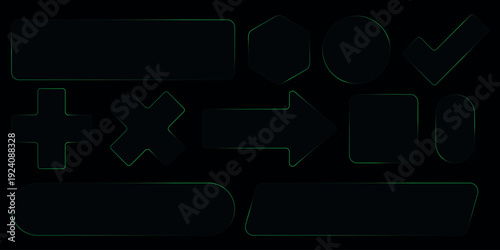 Neon glowing frames, colorful night banners, light effect, bright illuminated borders. Rounded rectangles are design elements