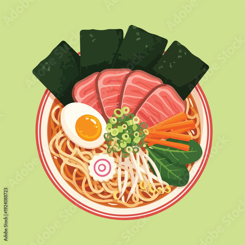 Top View Ramen Bowl Flat Illustration