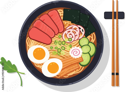 Top View Ramen Bowl Flat Illustration