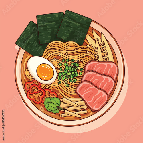 Top View Ramen Bowl Flat Illustration