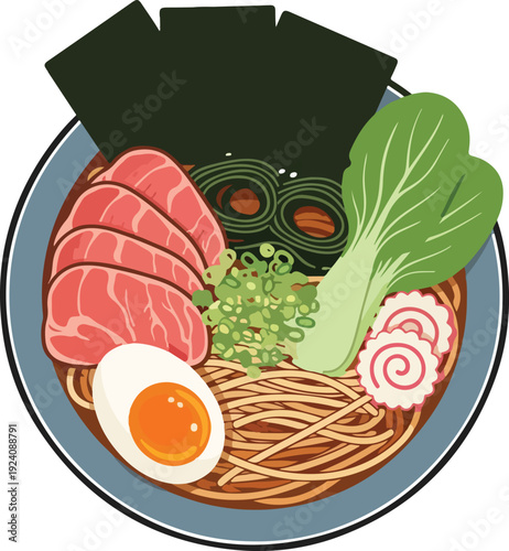 Top View Ramen Bowl Flat Illustration