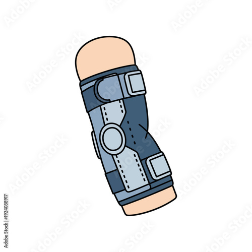 Illustration of a knee brace secured around a person's knee joint