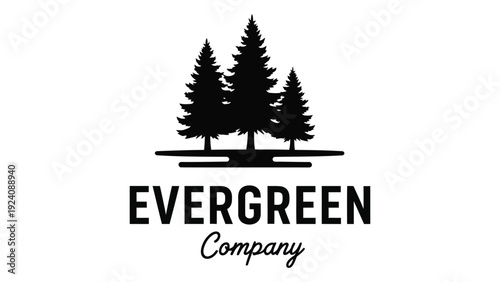 Evergreen company logo with pine trees isolated on white background, Vector