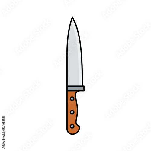 A simple illustration of a chef's knife with wooden handle and metal blade