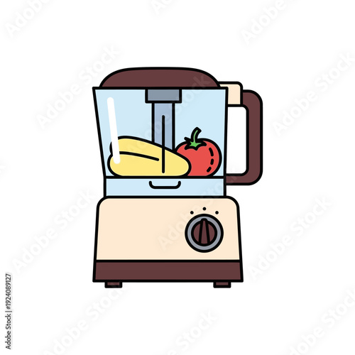 A food processor blending bananas and an apple for a smoothie or puree.