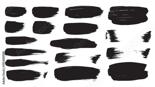 Bild auf Leinwand Collection of abstract black brush strokes and smudges in various shapes and siz