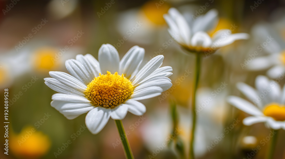 Obraz premium A cheerful macro capture of a daisy center emphasizing intricate floral structure and bright natural beauty.