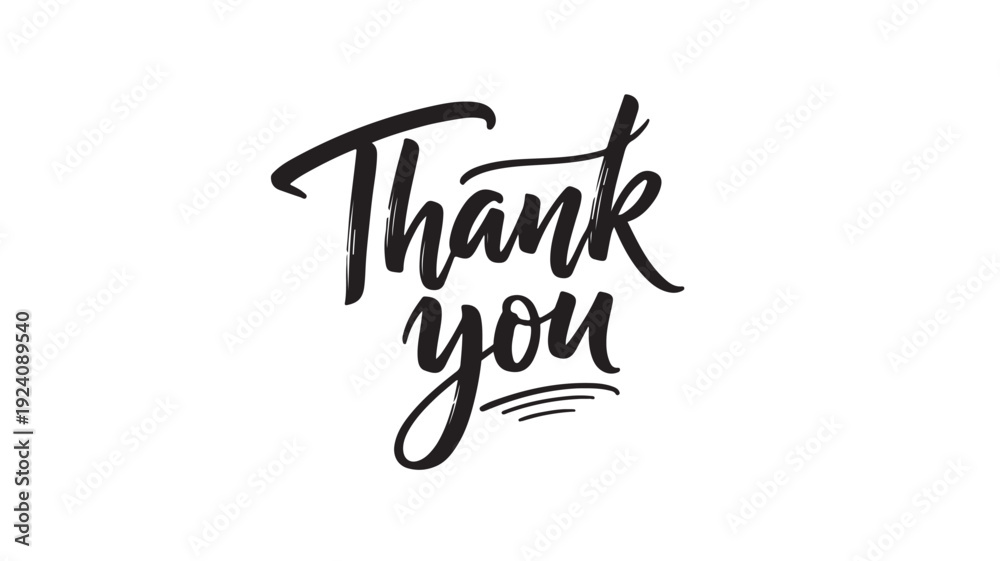 Obraz premium Vector graphic illustration of thank you text in modern cursive handwritten typography on a clean white background