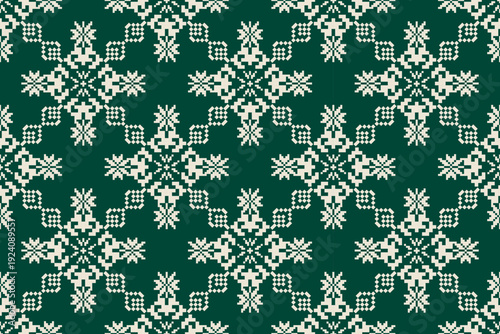 Pixel ethnic pattern. Traditional Ukrainian Cross-Stitch Embroidery. Ethnic oriental Pixel pattern background. Abstract,vector,illustration. Texture,clothing,frame,decoration,rug wallpaper, carpet