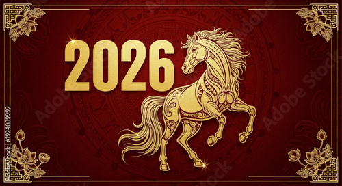 Golden Horse Symbolizing Year 2026 Chinese Zodiac.