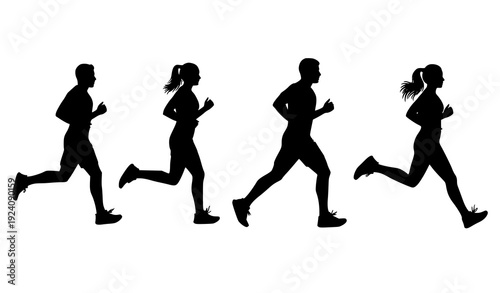 Running Men and Women Silhouette Vector Set Isolated on White Background