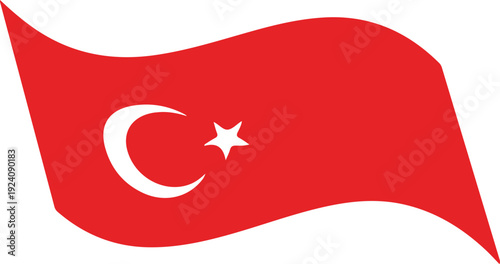 Turkey flag waving red crescent star vector style