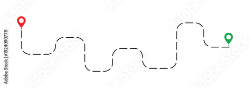 Dotted path with location points icon.  two points with dotted path and location pin. isolated on white background. Vector illustration,
