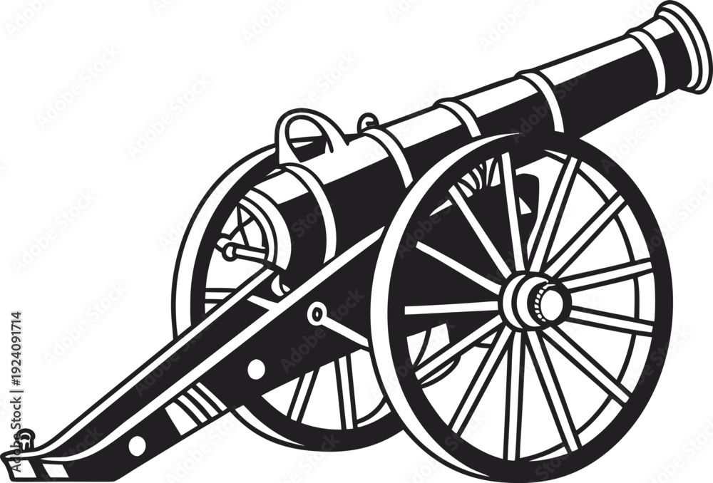 Fototapeta premium Traditional cannon silhouette, simple flat vector design.
