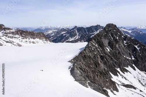 High mountains with glacier Lisener Ferner, mountains in winter, right Berglasspitze, aerial view, Stubai Alps, Tyrol, Austria