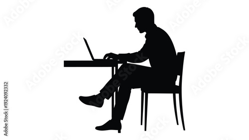A man sitting on a chair and using a laptop computer isolated on white background, Vector