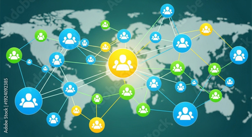 Global Network of People Connected Across the World Map.