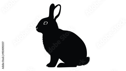 A black silhouette of a rabbit sitting on the ground isolated on white background, Vector