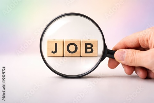 Wallpaper Mural Magnifying glass highlighting word job on wooden blocks career search concept Torontodigital.ca