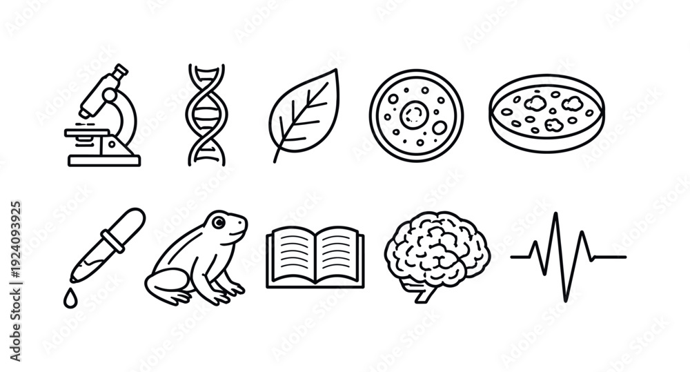 Fototapeta premium Science and biology linear icon set. Research, laboratory, experiment line icons collection