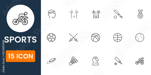 Modern sports icon set vector collection with athletic equipment, fitness symbols and game elements flat design for web, app and print