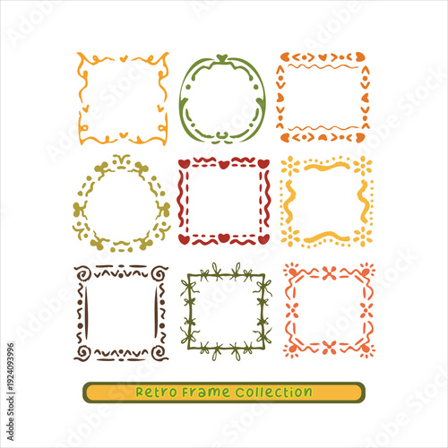 Hand Drawn Retro Frame Collection, Cute Doodle Border Set, Vintage Decorative Square and Round Frames, Cartoon Style Ornament Borders for Design Templates